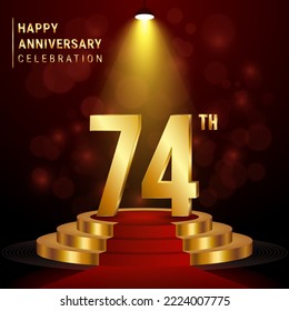 74th Anniversary. Perfect template design with golden podium for celebration events, weddings, greeting cards and invitation cards. Vector illustration
