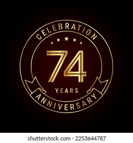 74th anniversary template design concept with golden ribbon for anniversary celebration event. Logo Vector Template