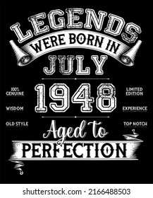 74th Birthday Vintage Legends Were Born In July 1948 74 Years Old