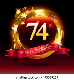 74th golden anniversary logo. with ring and red ribbon.