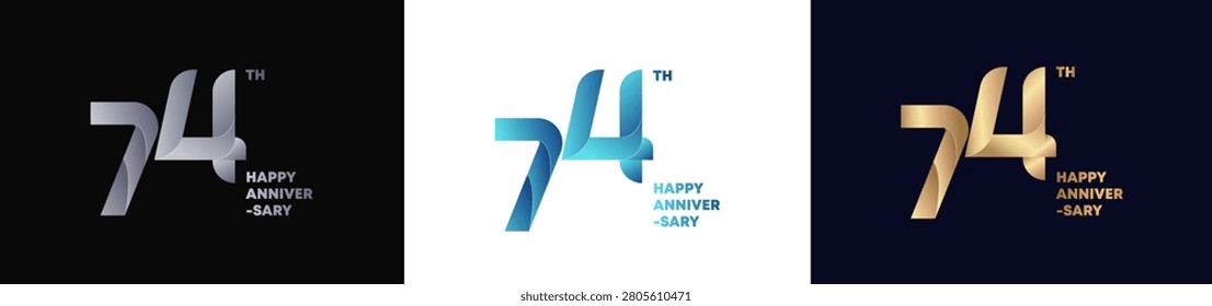 74th Logo Anniversary with abstract twist consept, Happy Anniversary with Colorful Gradient, Luxury Gold and Elegant Silver. Editable vector