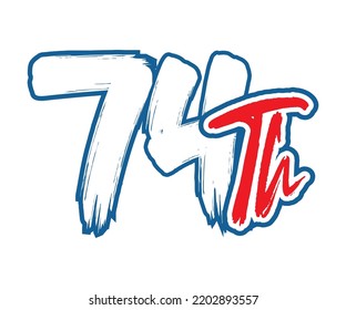 74th Ordinal Number counting vector art illustration with stunning font on red trim blue on white background