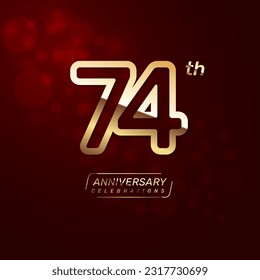 74th year anniversary logo design with a double line concept in gold color
