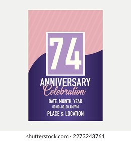 74th years anniversary celebration vector invitation card design with blue template of invitational for print 