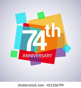 74th years anniversary logo, vector design birthday celebration with colorful geometric isolated on white background.