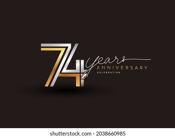 74th years anniversary logotype with multiple line silver and golden color isolated on black background for celebration event.