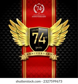 74th years celebration anniversary logo vector isolated on dark red and black luxury background