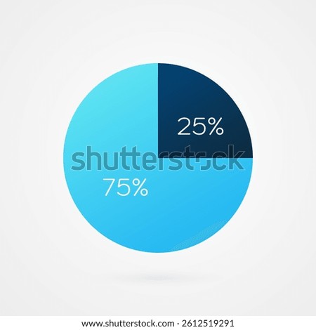 75 25 percent circle pie chart. Isolated symbol. Vector gradient element. Infographic sign. Illustration, icon for business, finance, report, web design, downloading, presentation