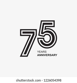 75 75th seventy five Years Anniversary Logo Icon Template, Anniversary lettering with black color. Vector EPS 10. Birthday celebration number.