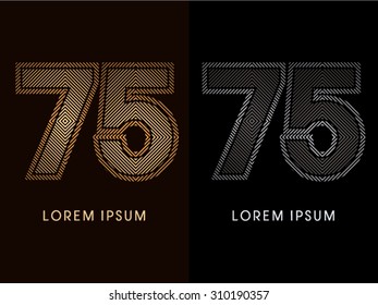 75 ,abstract luxury font, Designed using gold and black line square, geometric shape, graphic vector.