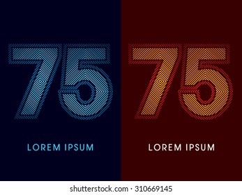 75 ,abstract luxury font, Designed using cool and hot colors, line square, geometric shape, graphic vector.