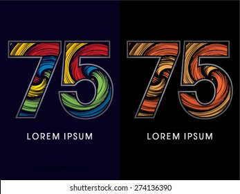 75 ,Abstract Number , font, concept Spin,designed using colors and gold silver bronze grunge brush,sign ,logo, symbol, icon, graphic, vector.