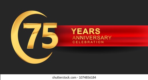 75 anniversary design logotype golden color with ring and red ribbon for anniversary celebration