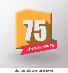 75 Anniversary   label with ribbon. Flat design.