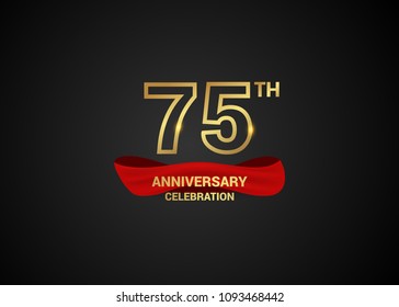 75 anniversary logotype design with line golden color and red isolated on dark background