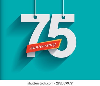 75 Anniversary numbers with ribbon. Flat origami style with long shadow. Vector illustration