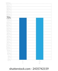 75% bars graph. Vetor finance, percentage and business concept. Column design with two sections blue