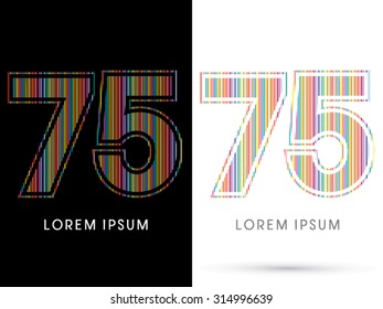 75 ,Colorful Font, designed using colorful line graphic vector.