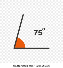 75 degree angle icon. Geometric symbol. Vector illustration on transparent background