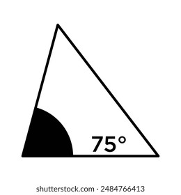 Icono de ángulo de 75 grados en triángulo.