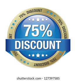 75 discount blue gold button isolated background