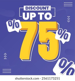 75% Discount Design with Bold Yellow Typography, Playful Percent Signs, and Modern Abstract Patterns. Perfect for grabbing attention and boosting engagement!