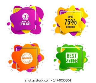 Up to 75% Discount. Liquid shape, various colors. Sale offer price sign. Special offer symbol. Save 75 percentages. Geometric vector banner, square frames. Discount tag text. Vector
