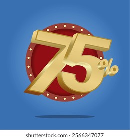 75% Discount Offer with Stunning 3D Gold Text and Bold Red-Blue Contrast Background Design