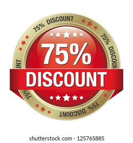 75 discount red gold button isolated background