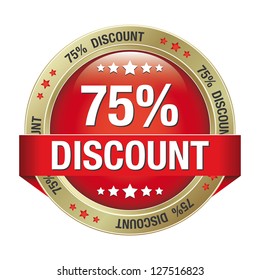 75 discount red gold button isolated background