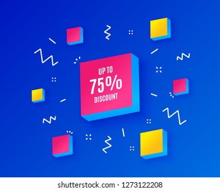 Up to 75% Discount. Sale offer price sign. Special offer symbol. Save 75 percentages. Isometric cubes with geometric shapes. Creative shopping banners. Template for design. Vector