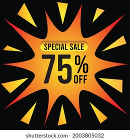 75% discount for special offer. Banner with seventy five percent off on a golden splash