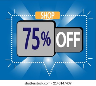 75 % Rabatt. Vektorgrafik auf Blau und Grau für Läden, Einkaufen und Promotion. Banner für Sonderangebot