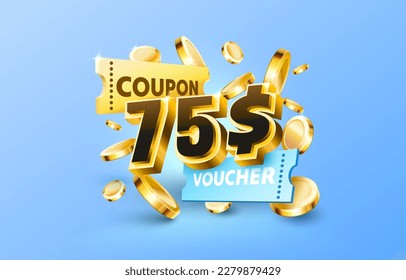 75 dollar coupon gift voucher, cash back banner special offer. Vector illustration