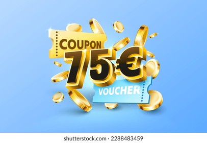 75 euro coupon gift voucher, cash back banner special offer. Vector illustration