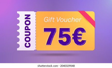75 euro coupon promotion sale for website, internet ads, social media.Big sale and super sale coupon code euro 75 discount gift voucher coupon vector illustration summer offer ends weekend