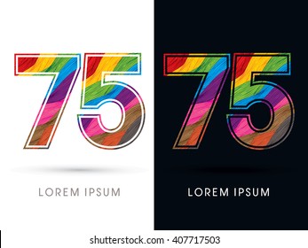 75 Font , colorful wave, designed using colorful grunge brush graphic vector