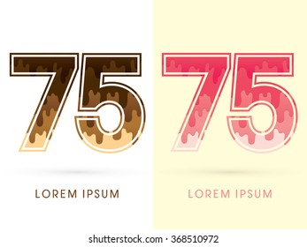 75 Font Number, Chocolate and strawberry melt graphic vector