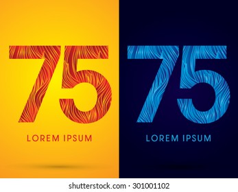75 ,Font ,Text, designed using line fire and cool, graphic vector.