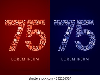 75 ,hot and cool font, designed using red and blue dot graphic vector.