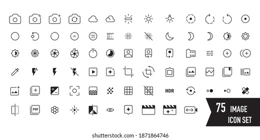75 Image editor icon set, flat photo editor vector collection
