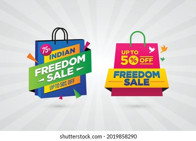 75 Indian Freedom Sale on Independence Day of India, Logo Design, Template, Banner, , Icon, Poster, Unit, Label, Web Header, Mnemonic with Celebration Gray Rays Background - Vector, Sale Logo, Sign. 