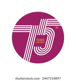 75 Logo, 75 Years Anniversary Logo,  purple Color, Vector Template Design element for birthday, invitation, wedding, jubilee and greeting card illustration.