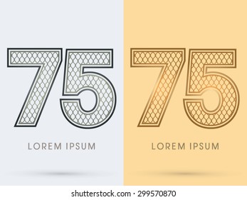 75, Luxury Font, Concept  Gold and Silver, Wire Mesh, steel, net, graphic vector