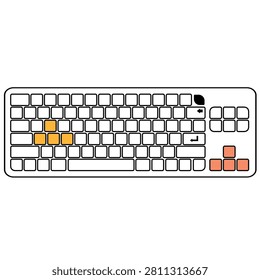 75 Mechanical Keyboard Outline with Highlighted WASD and Arrow Keys Vector Illustration
