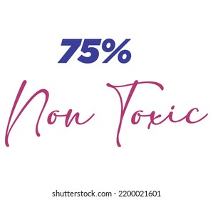 Signo de etiqueta no tóxica del 75% para ilustración de arte vectorial de producto con fuente elegante y color azul rojo