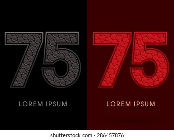 75 Number, Abstract Font, Text, Typography, concept luxury hot and dark, red and black, pattern, graphic vector.