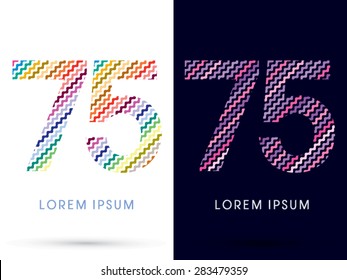 75 Number ,Colorful font designed using zigzag line, graphic vector.