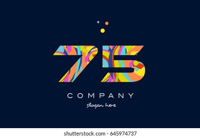 75 number digit numeral logo colored colorful rainbow acrylic modern creative vector icon design template