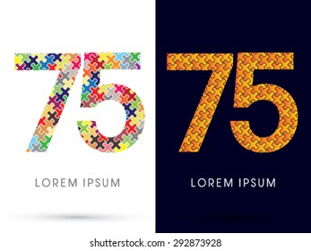 75 Number, Font, designed using Jigsaw puzzle pattern, graphic vector.